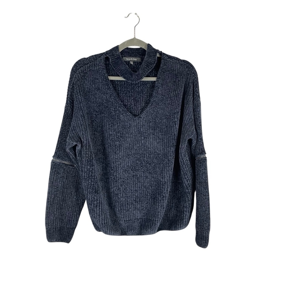 Strut & Bolt Navy Blue Chenille Cutout V-Neck Sweater M/L
